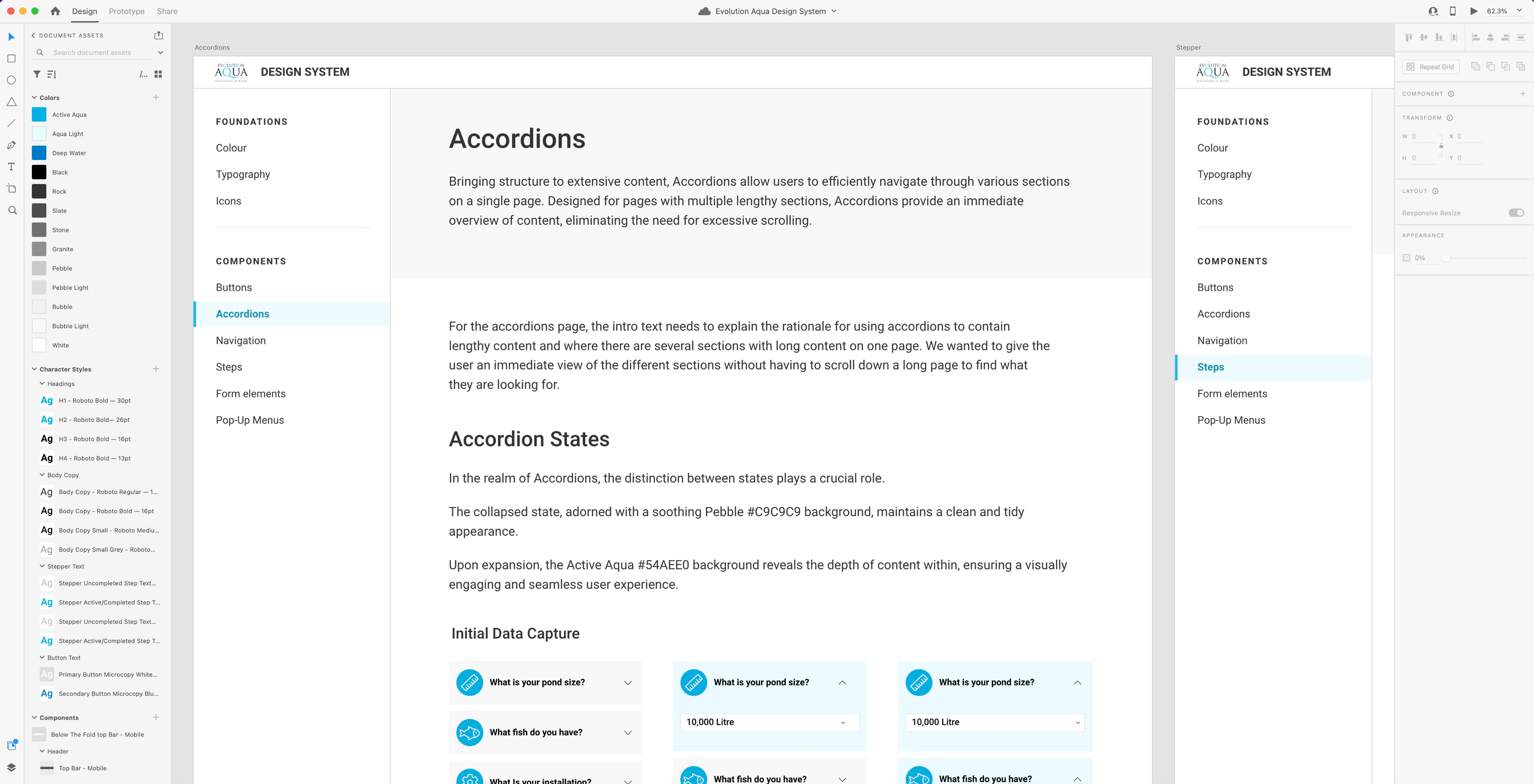 Image showing a page of accordions section of the design system.
