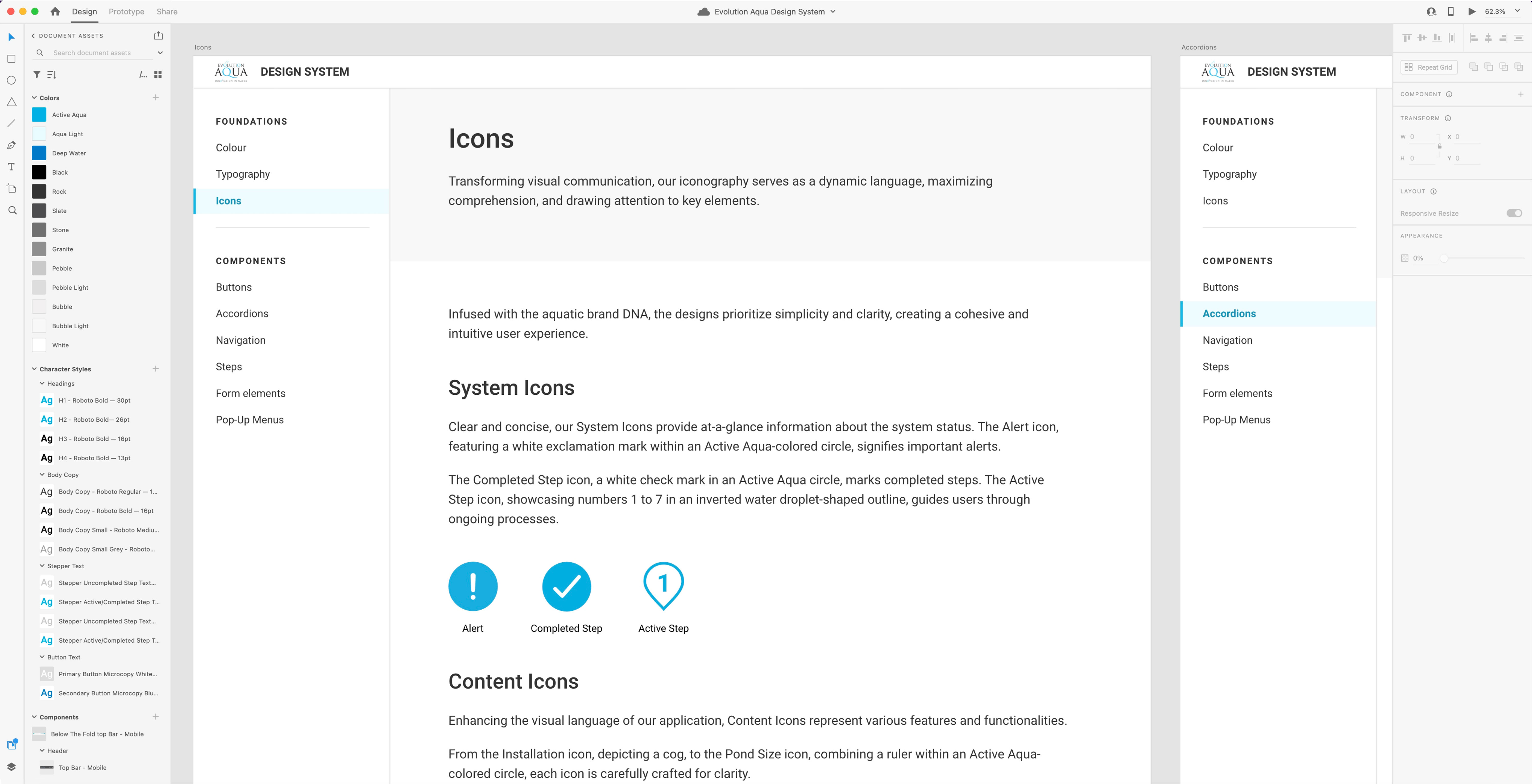 Image showing a page of Icons section of the design system.