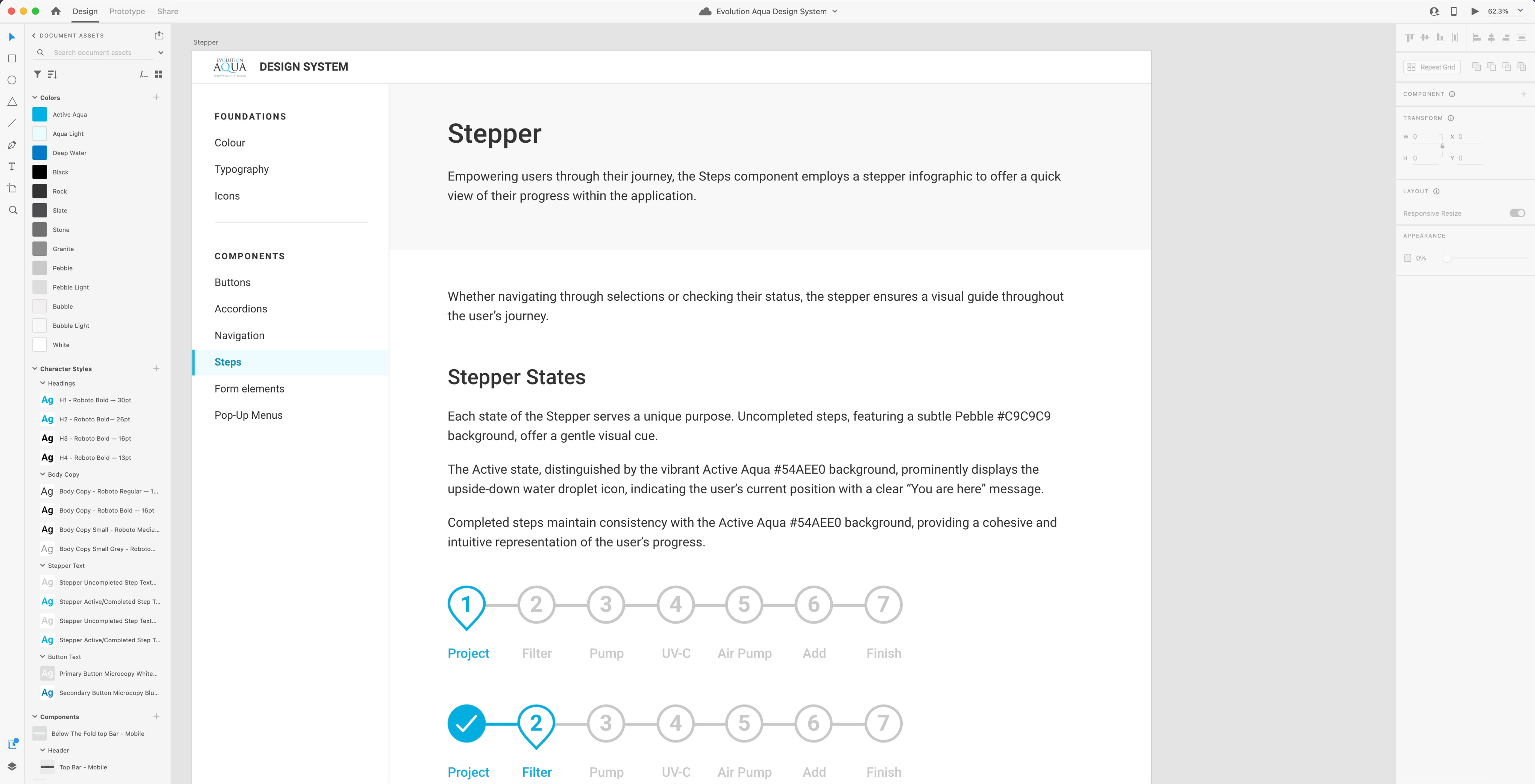 Image showing a page of Stepper of the design system.