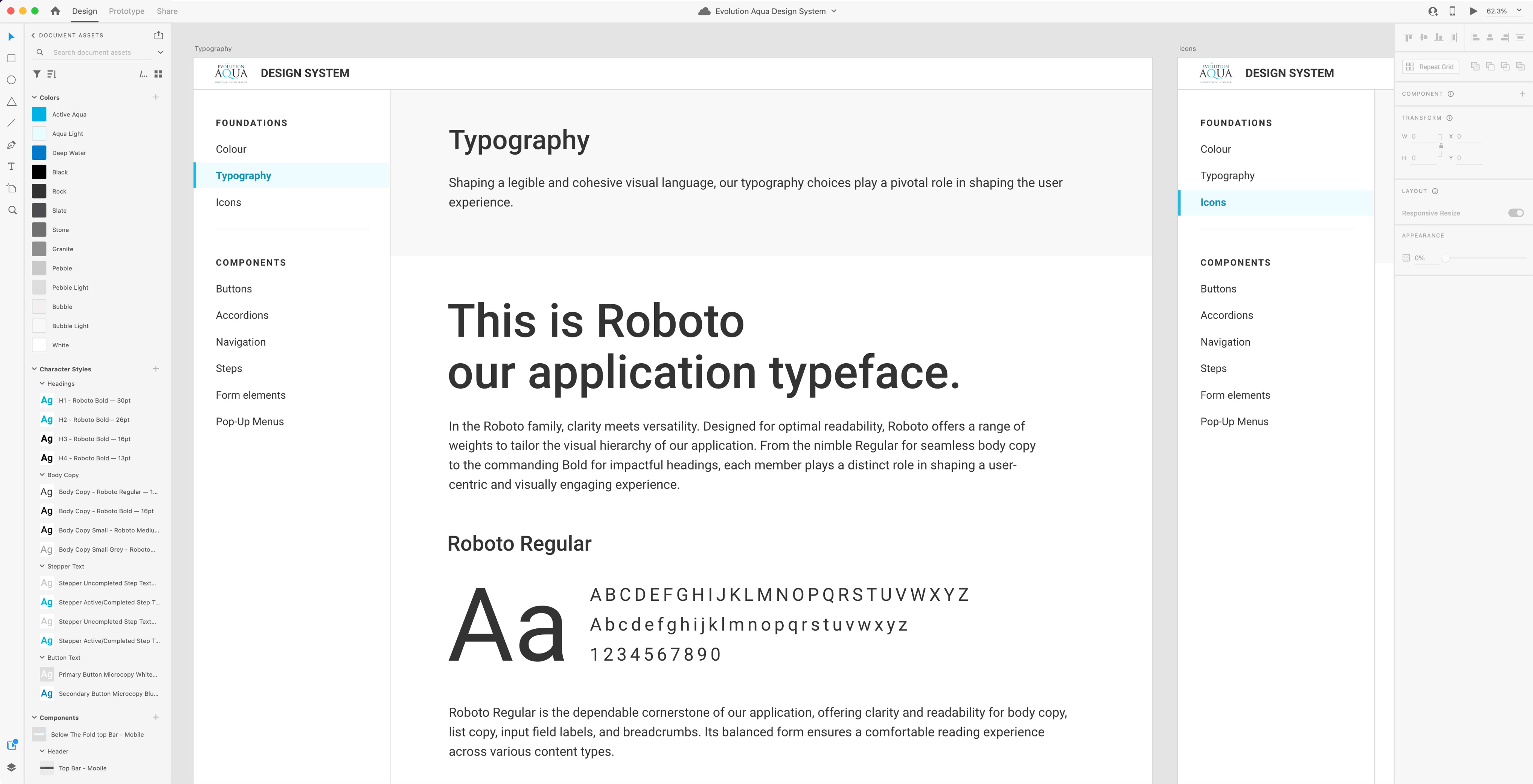 Image showing a page of Typography section of the design system.