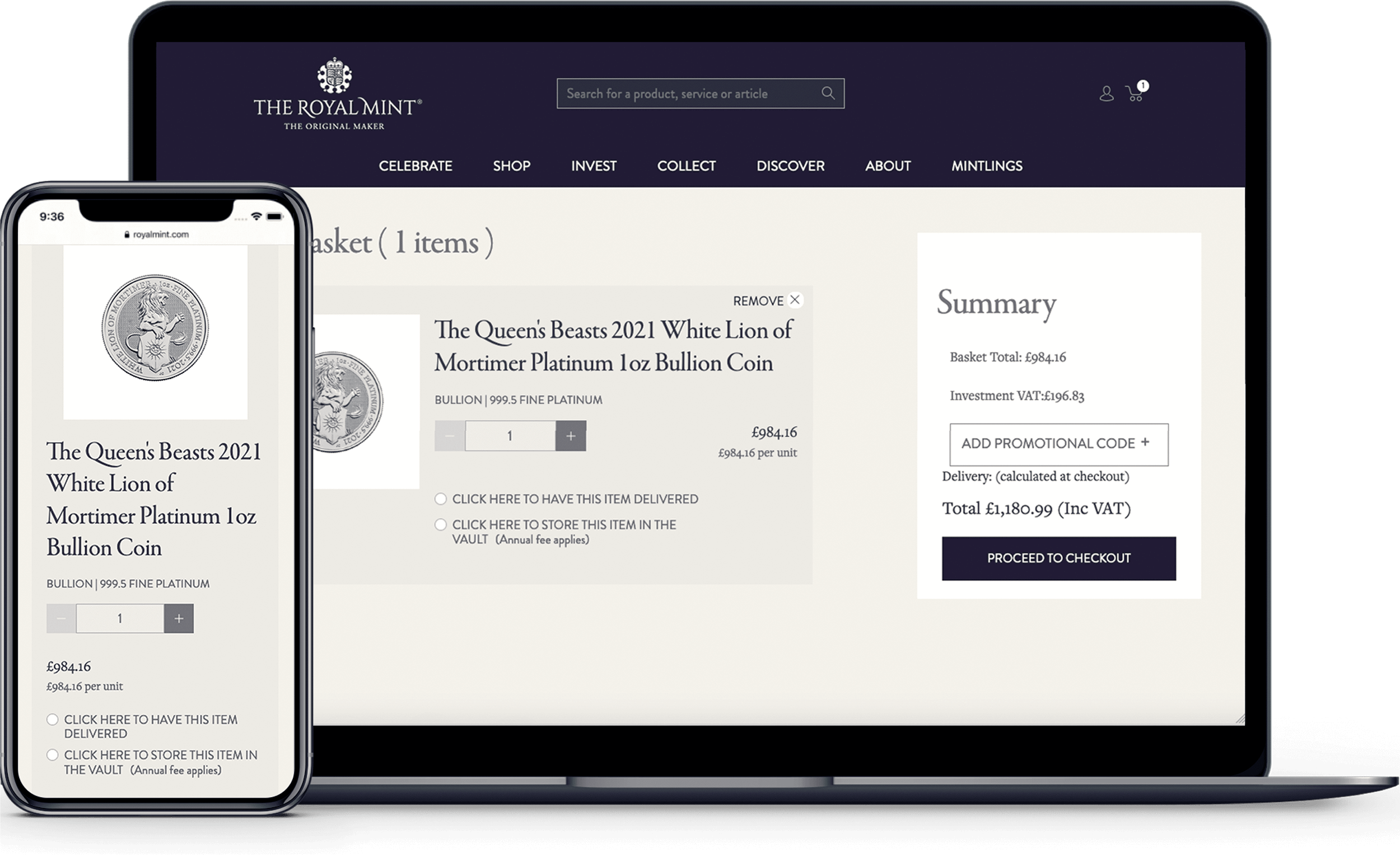 Image of the Royal Mint website on smartphone and MacBook